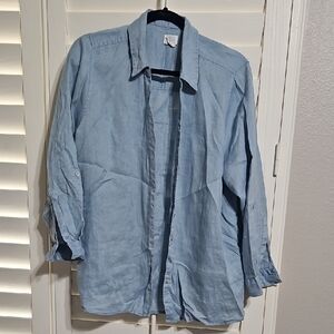 Sigrid Olsen Women's Light Blue Blouse LINEN